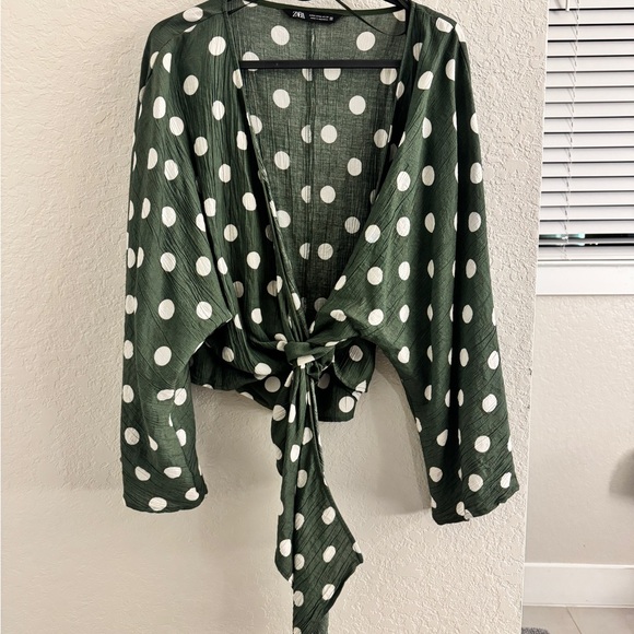 Zara Olive Polka Dot Blouse - Picture 1 of 5
